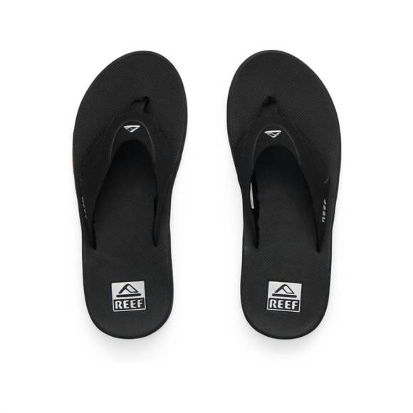 NEW REEF men\'s fanning flip flops in black/silver